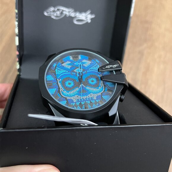NEW Ed Hardy Blue Skull Mens Watch - Picture 8 of 11